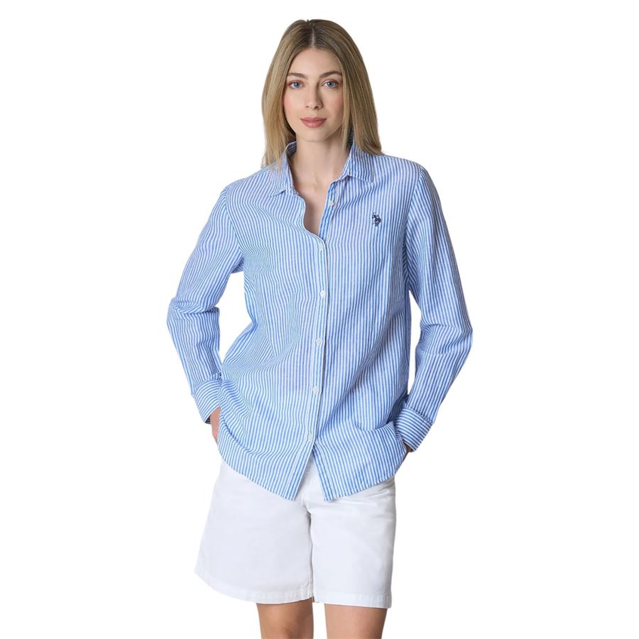 Camicia da donna a righe in misto cotone e lino U.S. Polo Assn | US41304008707